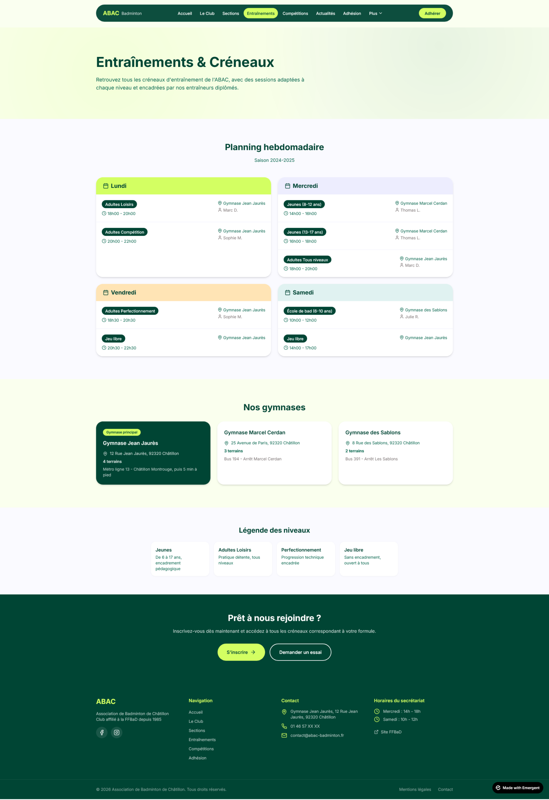 Page Entrainement Club badminton Page Entrainement Club badminton