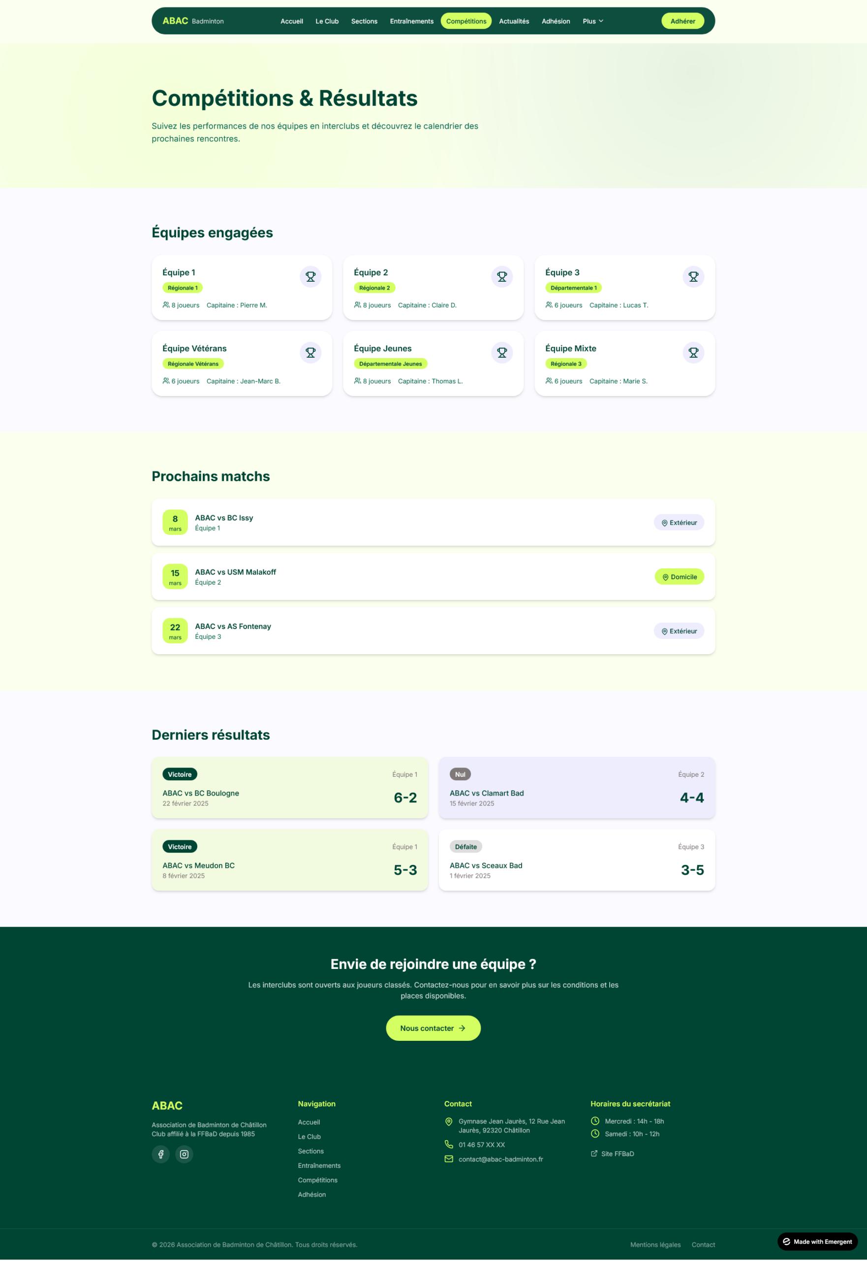 Page Compétition Club badminton Page Compétition Club badminton
