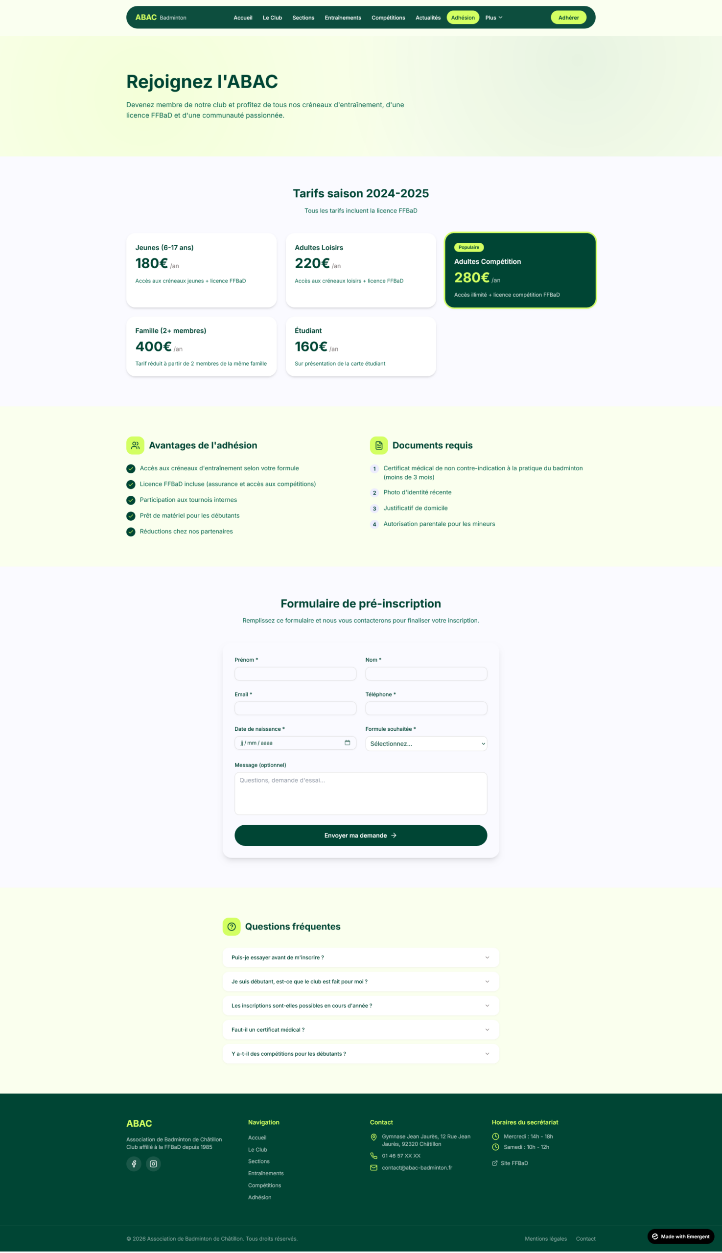 Page Adhésion Club badminton Page Adhésion Club badminton