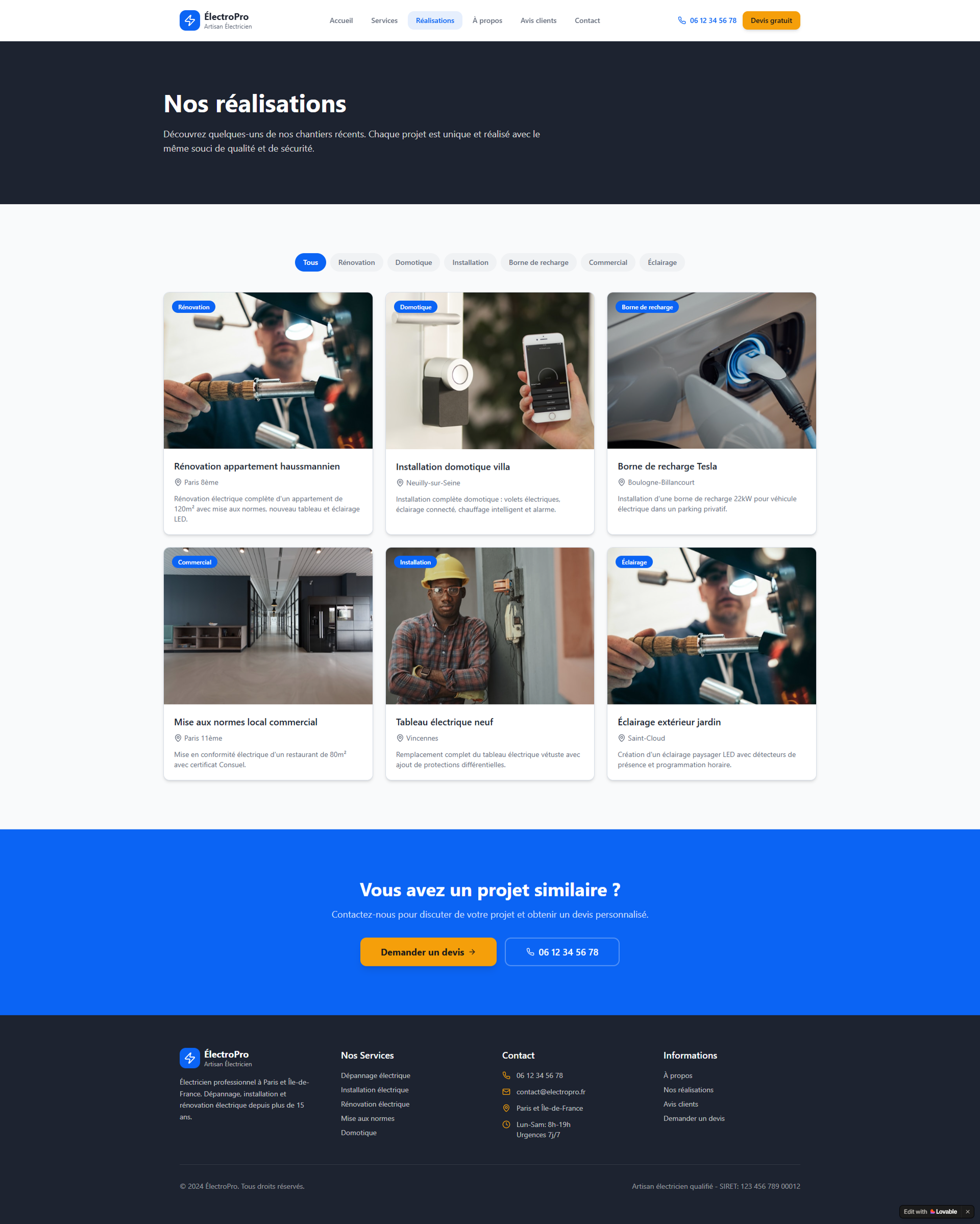 Page Realisations artisan électricien Page Réalisations artisan électricien