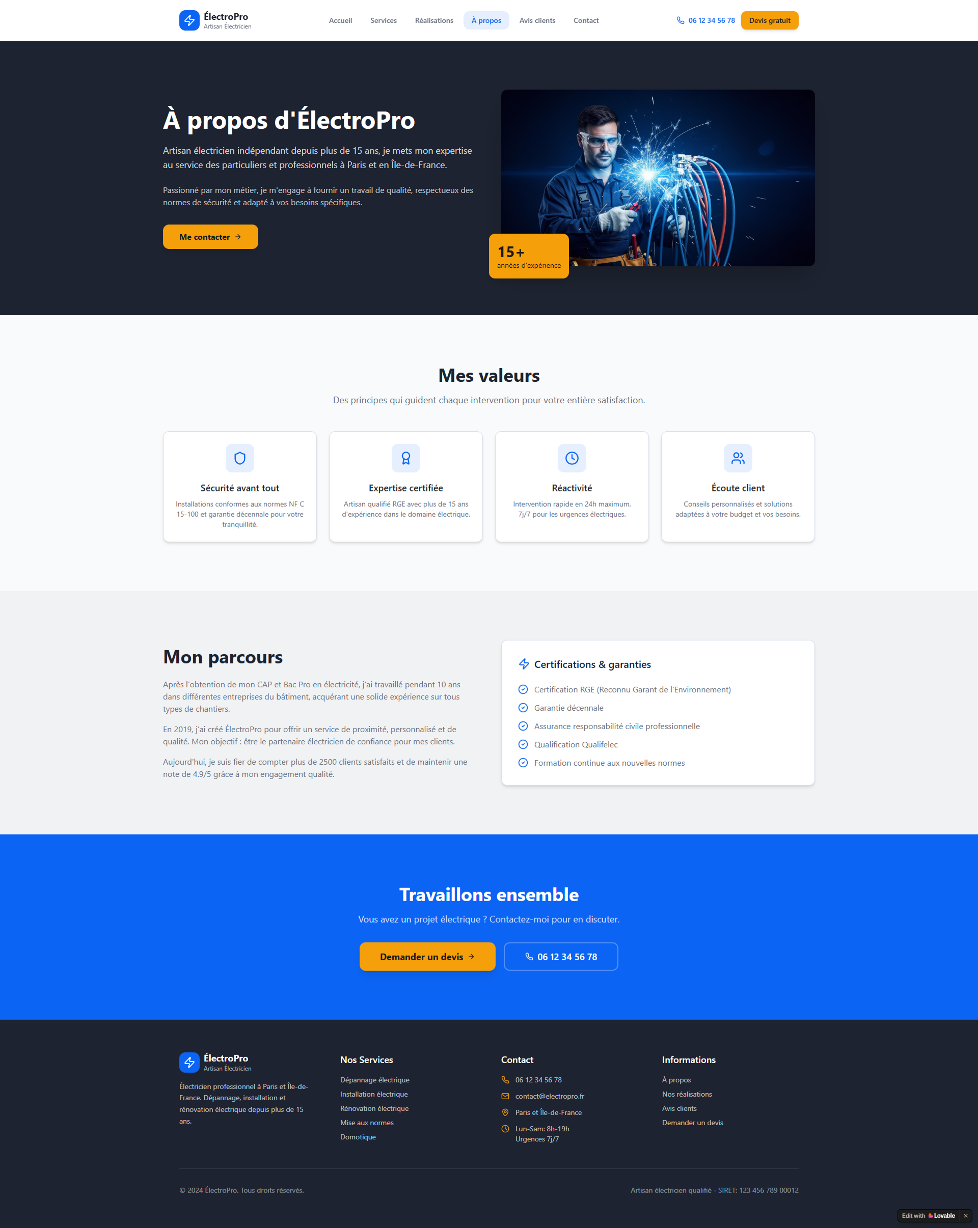 Page A propos artisan électricien Page A propos artisan électricien