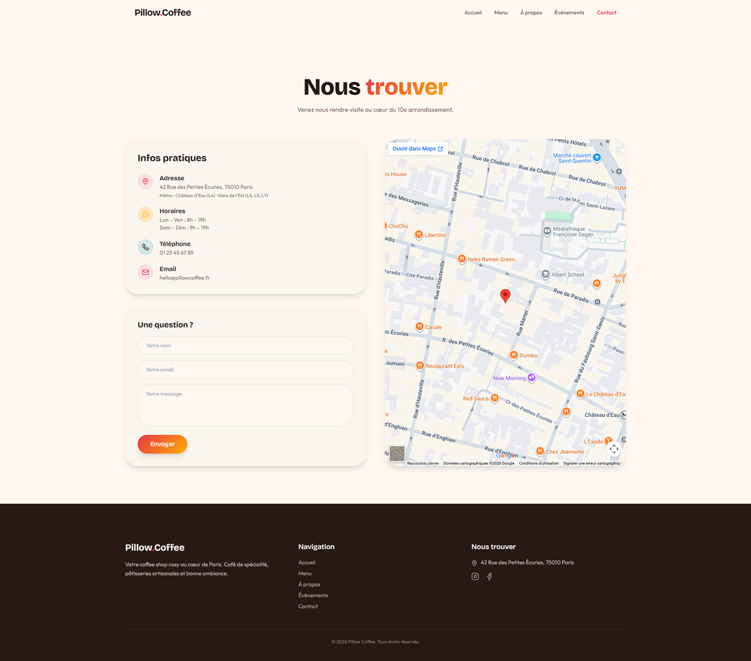 Page Contact Coffee Shop