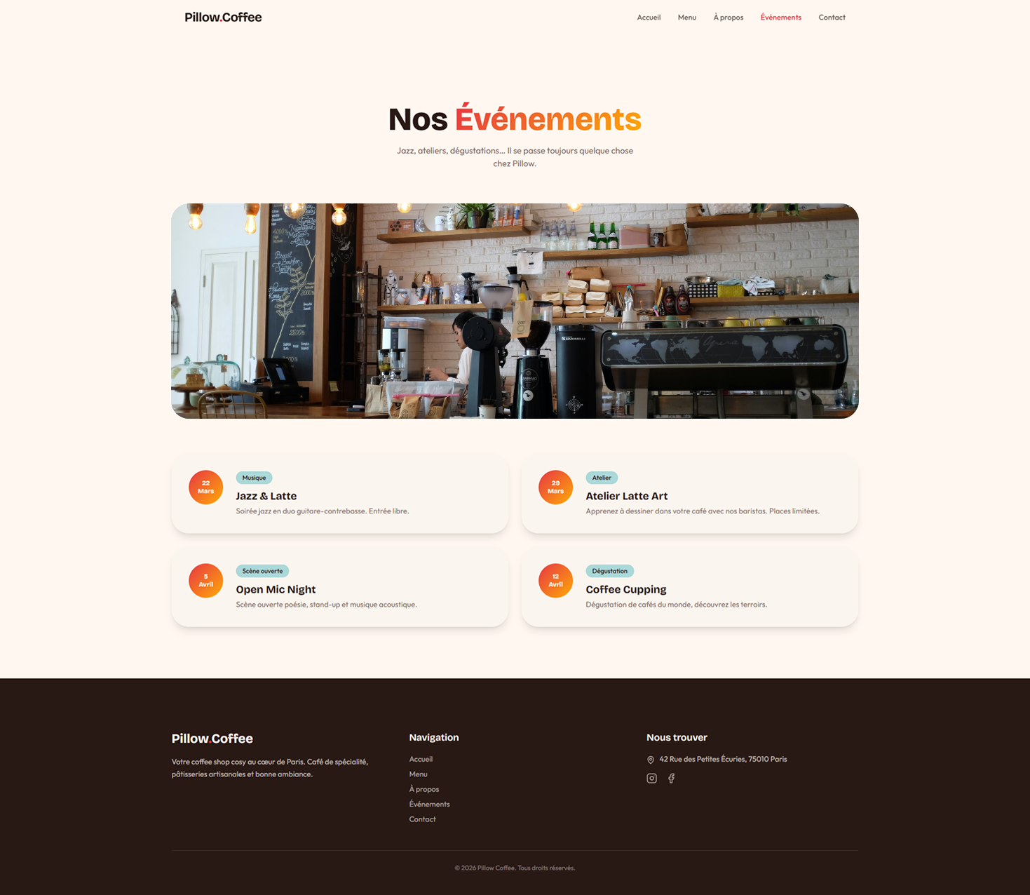 Page Evenement Coffee Shop